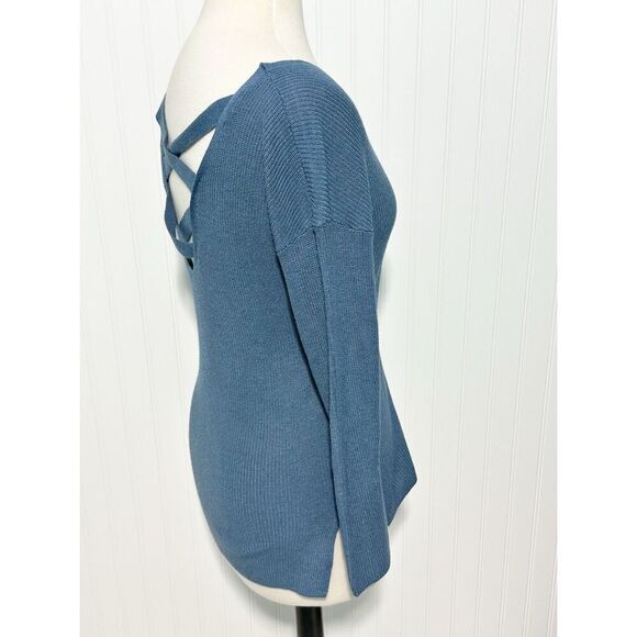 Hippie Rose Women's Long Sleeves Knit Sweater Criss Cross Back Blue Size‎ Large - Picture 3 of 10